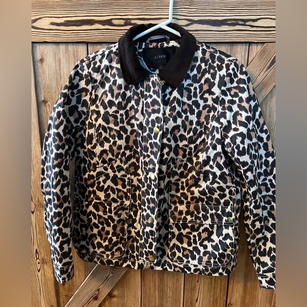 J Crew Leopard rain jacket